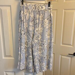 Striped Blue & White Floral Wide-Leg Pants